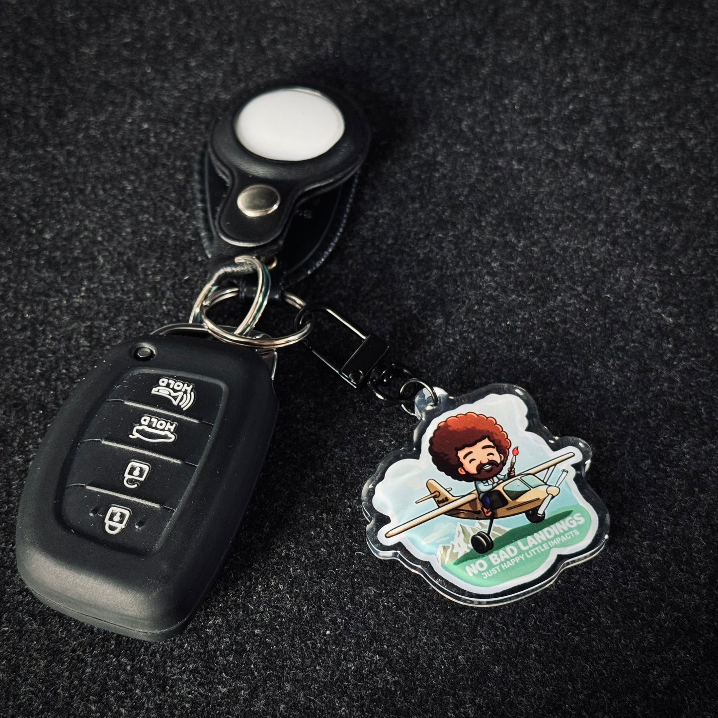 Double Sided Light & Dark Bob Ross No Bad Landings Epoxy Keychain with Keyring
