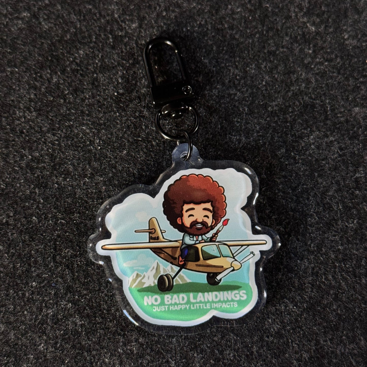 Double Sided Light & Dark Bob Ross No Bad Landings Epoxy Keychain with Keyring