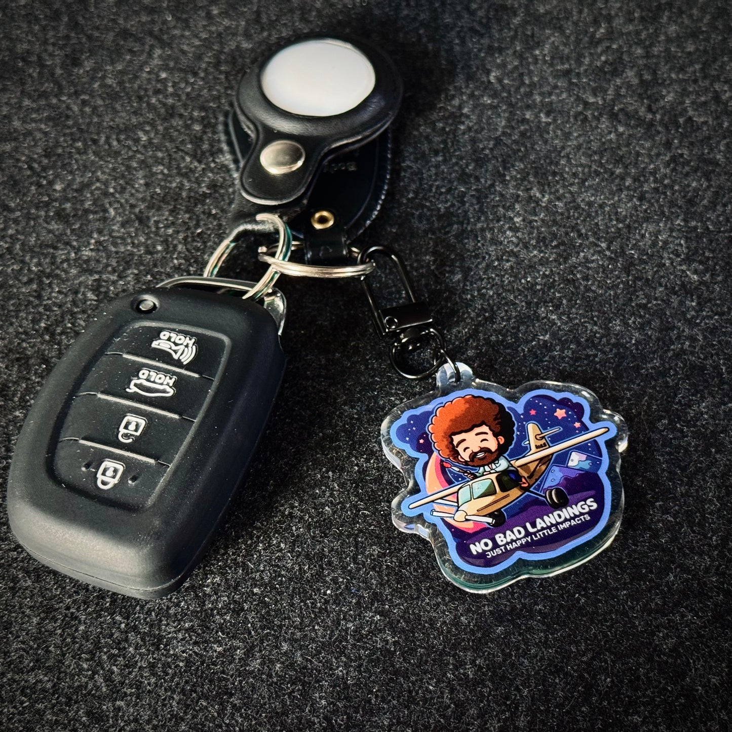 Double Sided Light & Dark Bob Ross No Bad Landings Epoxy Keychain with Keyring