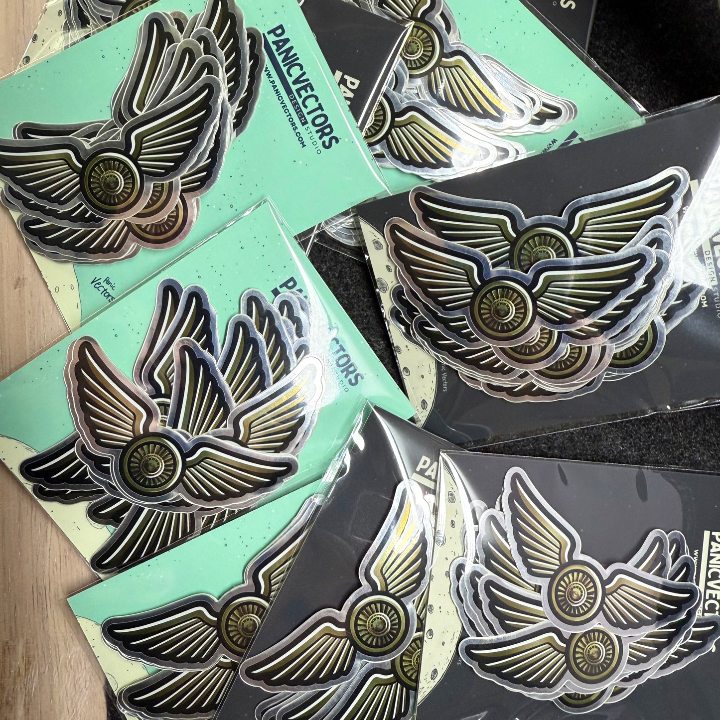 "Kids" Pilot Wings Mirror Gold Effect Vinyl Stickers for Schools/Events | Pin-free & Safe |