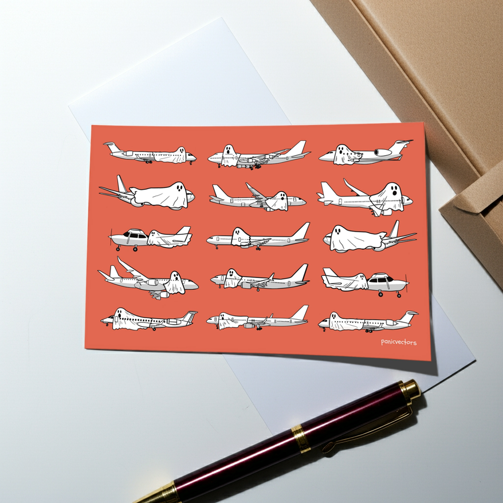 Ghost Planes Halloween Postcard