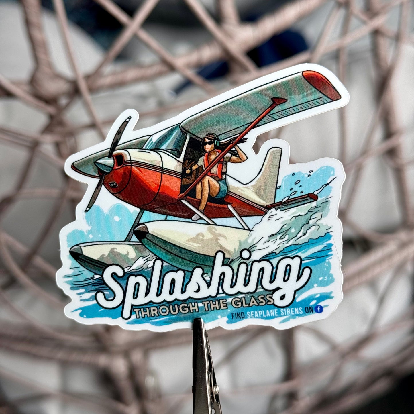 Splashing Through the Glass Seaplane Vinyl Sticker