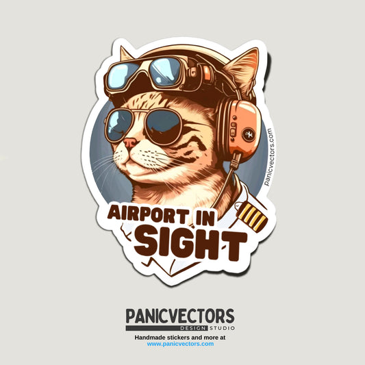 Airport In Sight Pilot Cat Vinyl Sticker