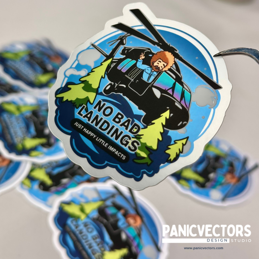 *Limited Edition Matte Mirror* Blackhawk UH60 Bob Ross No Bad Landings, Just Happy Little Impacts Vinyl Sticker