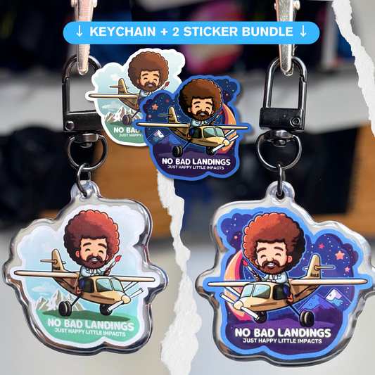 Bob Ross Keychain and Sticker Bundle