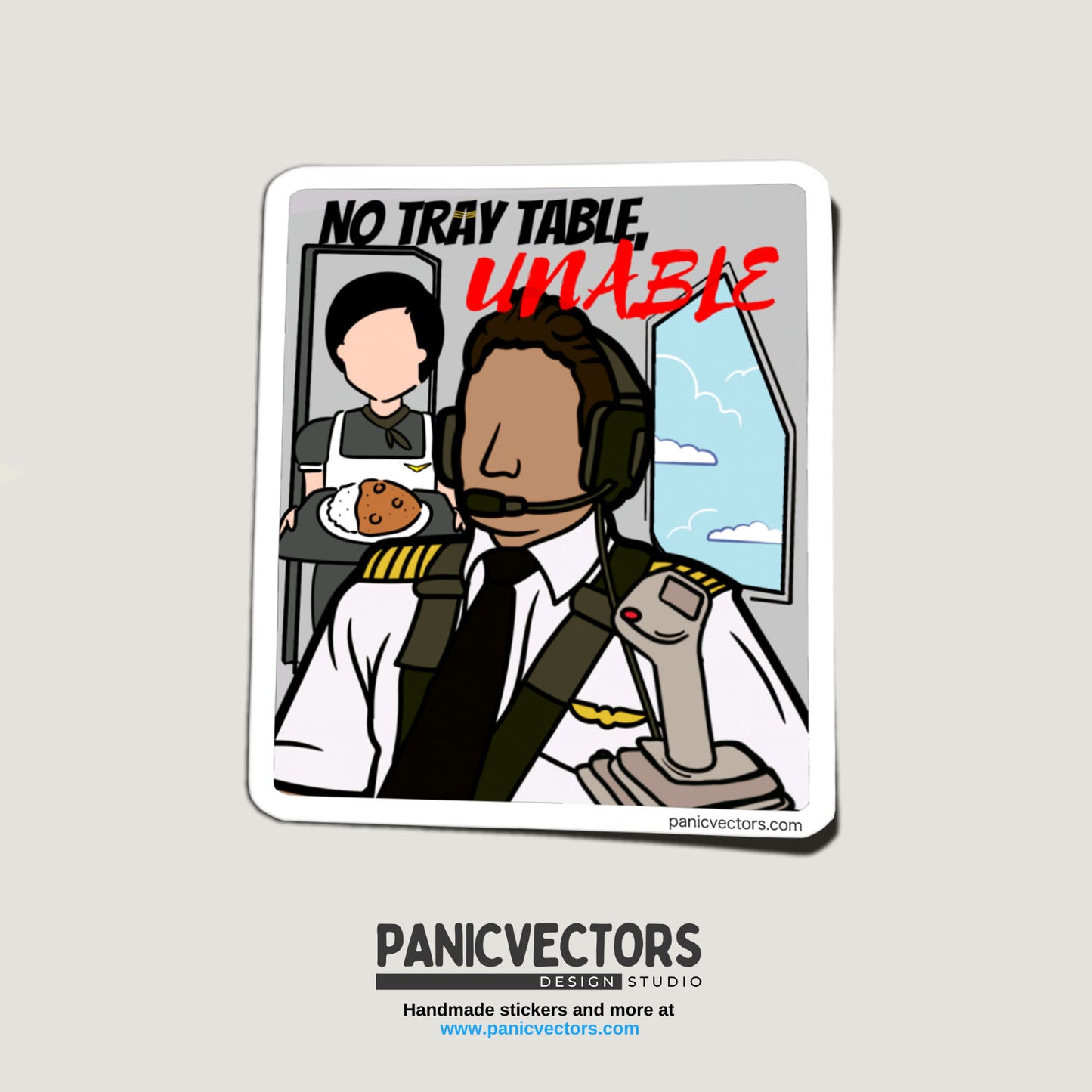 No tray table, unable. Vinyl Sticker