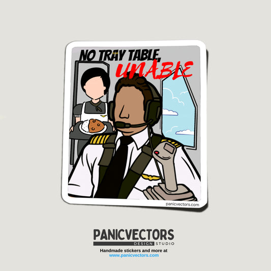No tray table, unable. Vinyl Sticker